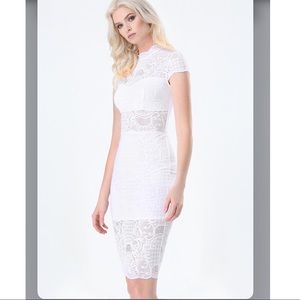 BEBE Lace Overlay Midi Dress